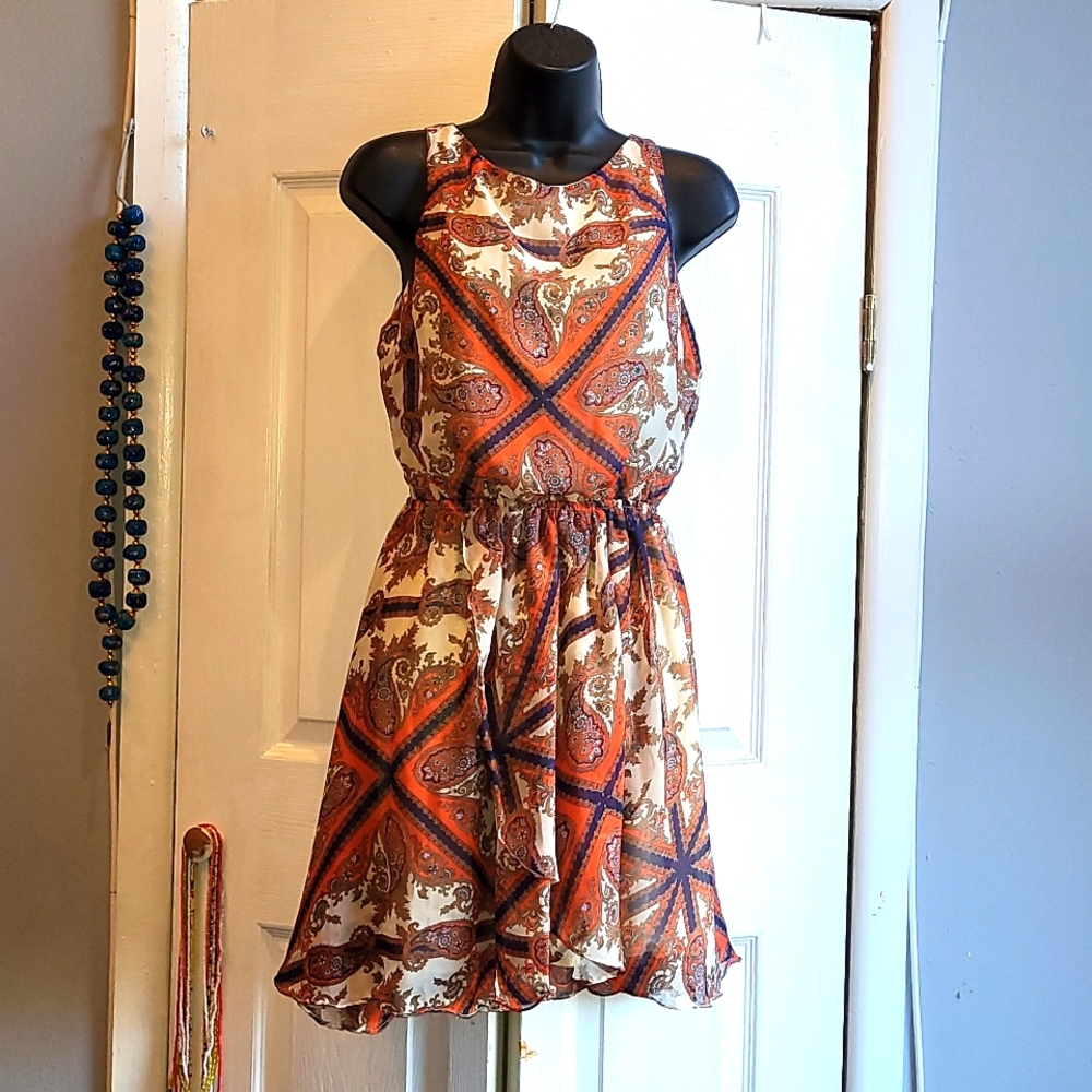 Paisley Print Cross Back sleeveless Dress